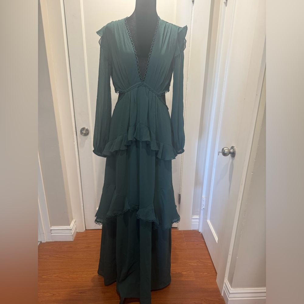 Green layered open back maxi dress